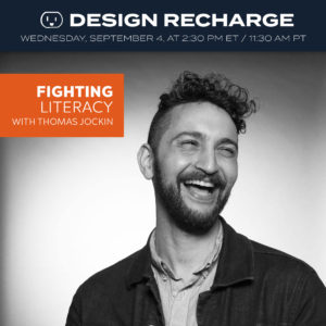THE DESIGN RECHARGE SHOW: Thomas Jockin // Fighting Literacy Episode 312. Airs September 4, 2019. at 2:30pm ET / 11:30am PT. . This week we have a returning guest, Thomas Jockin. Thomas is an educator, a lover of type, and a practitioner (he creates fonts). He has been working on a very interesting project that is helping fight literacy in a new way. . He was hired to create a variable font which allows each person to set the spacing of the words. Then he got Google to fund the project. We will talk about how he got this project and what they are hoping to accomplish by using variable type to teach people to read. . Join me LIVE on Wednesday, Sept 4 at 2:30 pm ET / 11:30 am PT PT. Go to https://bit.ly/dr-list to SIGN UP to get the link (link in profile), delivered each week directly to your inbox. . If you already get the weekly newsletter no need to sign up you will get the link in your inbox 30 min before the show. . Follow Thomas and this project at: https://fonts.google.com/?query=lexend&sort=alpha https://thomasjockin.github.io/lexend https://www.lexend.com . https://www.thomasjockin.com https://www.typethursday.org . Episode and show notes will be available at https://creativesignite.com/312 . #typedesigner #designer #typographer #googlefonts #literacy #fightingliteracy #podcast #typedesign #learningtoread #fontdesign #designrecharge #designpodcast #creativepodcast #creativecareer