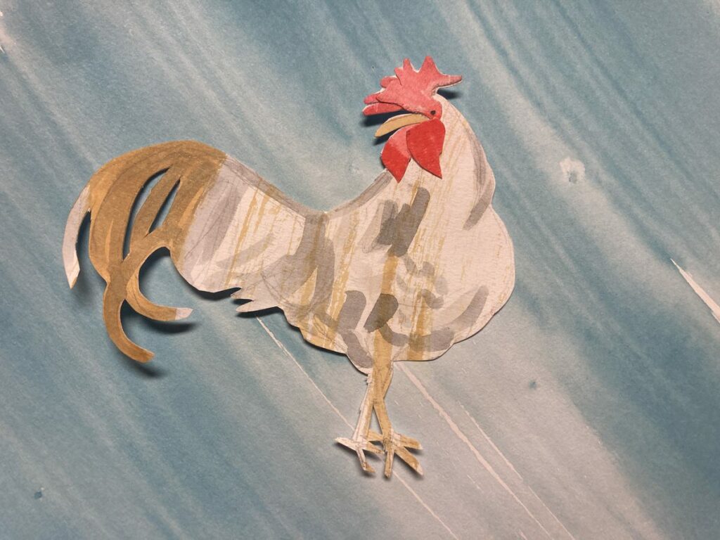 rooster illustration made of cut paper